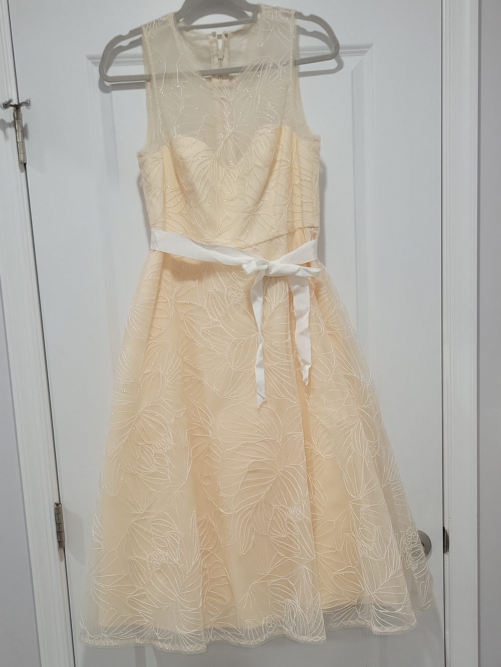 Bcbg Maxazria Floral Overlay Tulle Dress with White Sash
